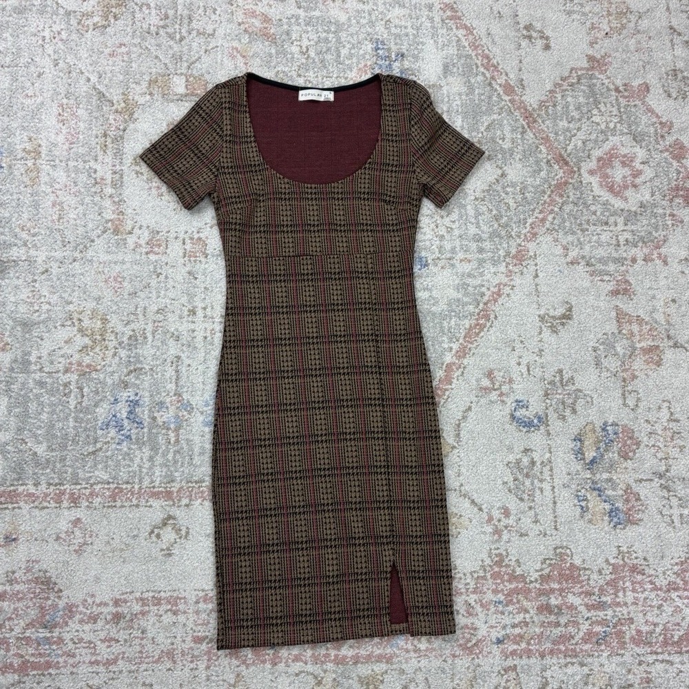 Popular 21 Plaid Bodycon Mini Dress S 90s Dark Academia Preppy Grunge School